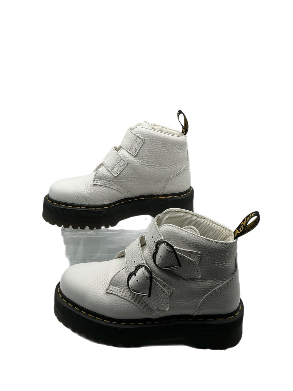 Dr. Martens Devon Heart White Leather Platform Boots Women’s 8
